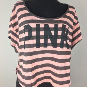VS PINK Loose Fit pink Striped cropped T Shirt S